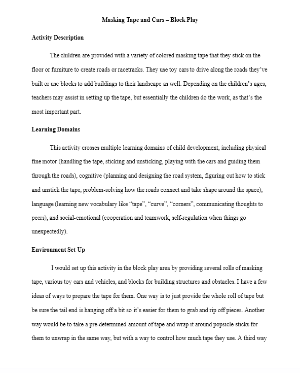 Design Activity Set Up - CHILD230